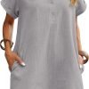 Saonta  Womens Cotton Shirt Dress Summer Casual Short Sleeve Button Down Beach Cover Up Shirts with Pockets
