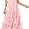 Saonta  Womens 2024 Summer Casual Sleeveless Smocked Ruffle Tulle Flowy Beach Sundress