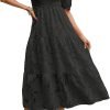 Saonta  Women's 2024 Summer Puff Sleeve Smocked Floral Dress Crewneck Lace Flowy Tiered Midi Dresses