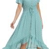 Women's Polka Dots Short Sleeve V Neck Dresses Vintage Boho Maxi Summer Dress with Stretchy Waist