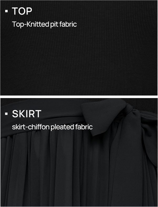 Saonta Womens Summer Short Sleeve Midi Dresses Spring Casual Crew Neck Knit Belted Pleated A Line Flowy Wedding Guest Dress