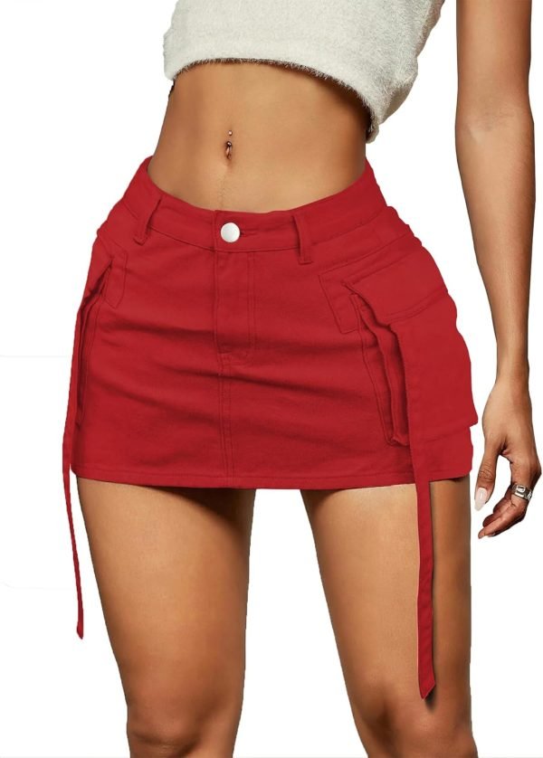 Saonta  Skirt Women y2k Button Mini Jeans Skirt Denim Skirt with Pocket Low Waist