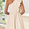 Saonta Women's Summer One Shoulder Ruffle Dress 2024 Boho Sleeveless Elastic High Waist Swing Mini Dresses