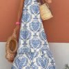 Saonta  Women Summer Dresses 2024 Spaghetti Strap Scoop Neck Smocked Ruffle Flowy Boho Maxi Dress