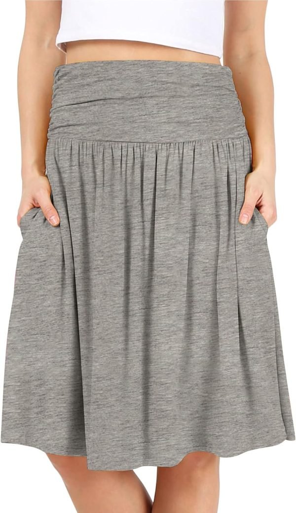 Saonta  Skirts for Women Regular and Plus Size Skirt with Pockets Below The Knee Length Ruched Flowy Midi Skirt
