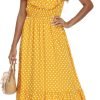 Women's Polka Dots Short Sleeve V Neck Dresses Vintage Boho Maxi Summer Dress with Stretchy Waist