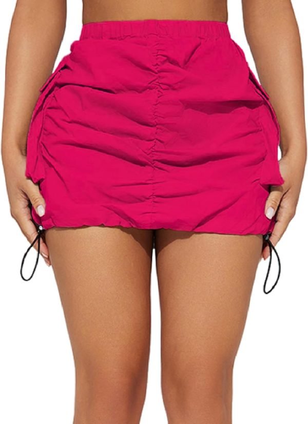 Womens Saonta  Skirt Y2k High Waisted Pencil Mini Skirts for Women Sexy Trendy Short Side Drawstring Ruched Bodycon Cute Skirts