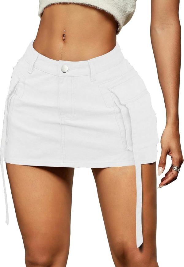 Saonta  Skirt Women y2k Button Mini Jeans Skirt Denim Skirt with Pocket Low Waist