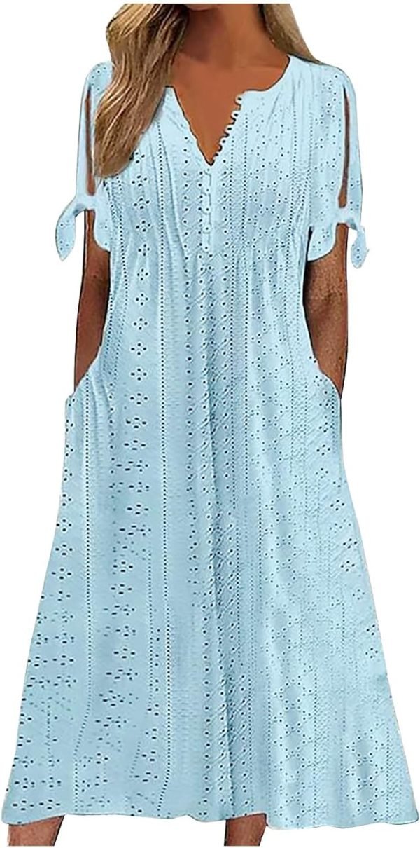 Womens Bohemian Maxi Long Dress Trendy Boho Dresses V Neck Beach Vacation Dress Casual Beachy Outfits with Pockets