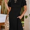 Saonta  Women 2024 Summer Ruffle Edge Sleeve Dresses Floral Casual Beach Mini Dress with Pocket