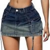 Saonta  Skirt Women y2k Button Mini Jeans Skirt Denim Skirt with Pocket Low Waist