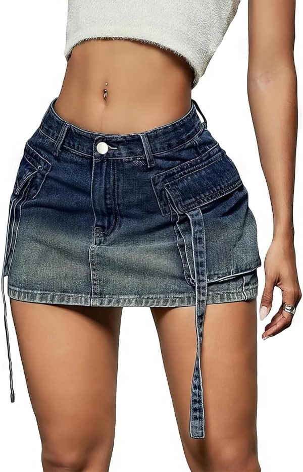 Saonta  Skirt Women y2k Button Mini Jeans Skirt Denim Skirt with Pocket Low Waist