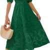 Saonta Women's 2024 Summer Short Puff Sleeve Crewneck Smocked Floral Lace Flowy A Line Tiered Maxi Dresses