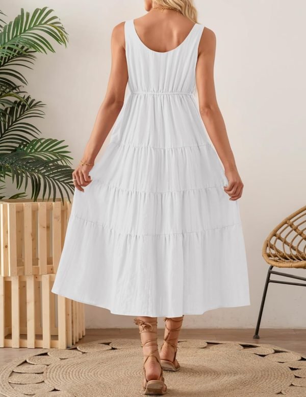 Saonta Women's 2024 Summer Sleeveless Dress Casual Backless Loose Flowy Tiered Sundress Beach Cover up Tank Dresses