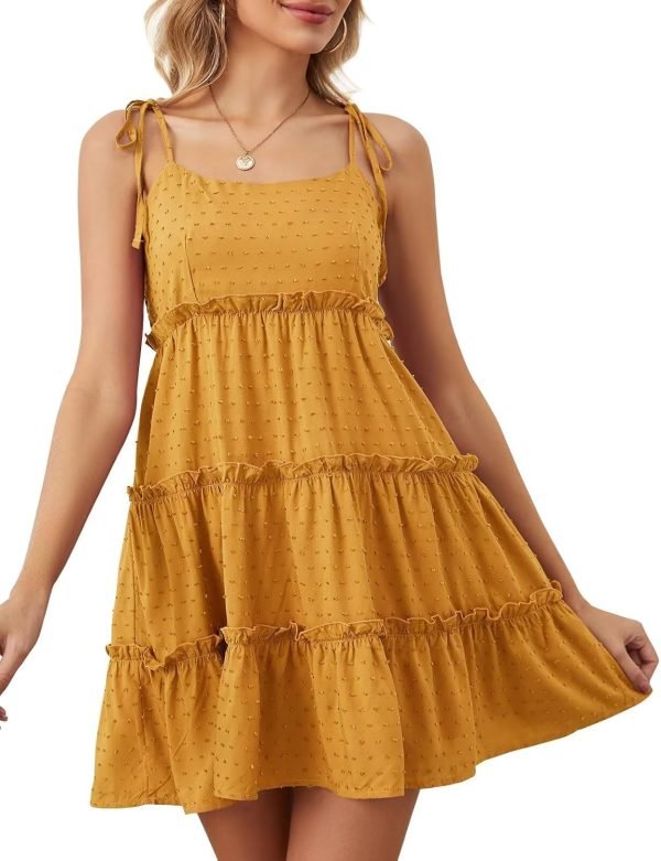 Women's Summer Mini Dress Sleeveless Boho Spaghetti Strap Dresses Casual Flowy A Line Cami Dress S-XXL