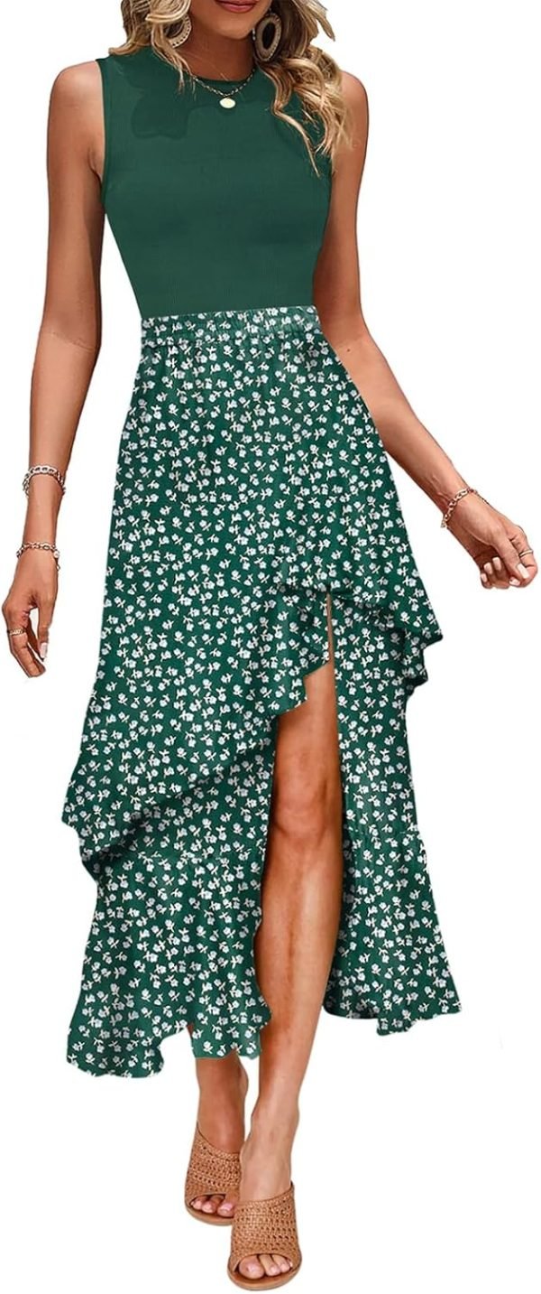 Saonta  Women's Summer 2024 Maxi Dress Spaghetti Strap Spring Casual Boho Split Beach Long Flowy Dresses Trendy