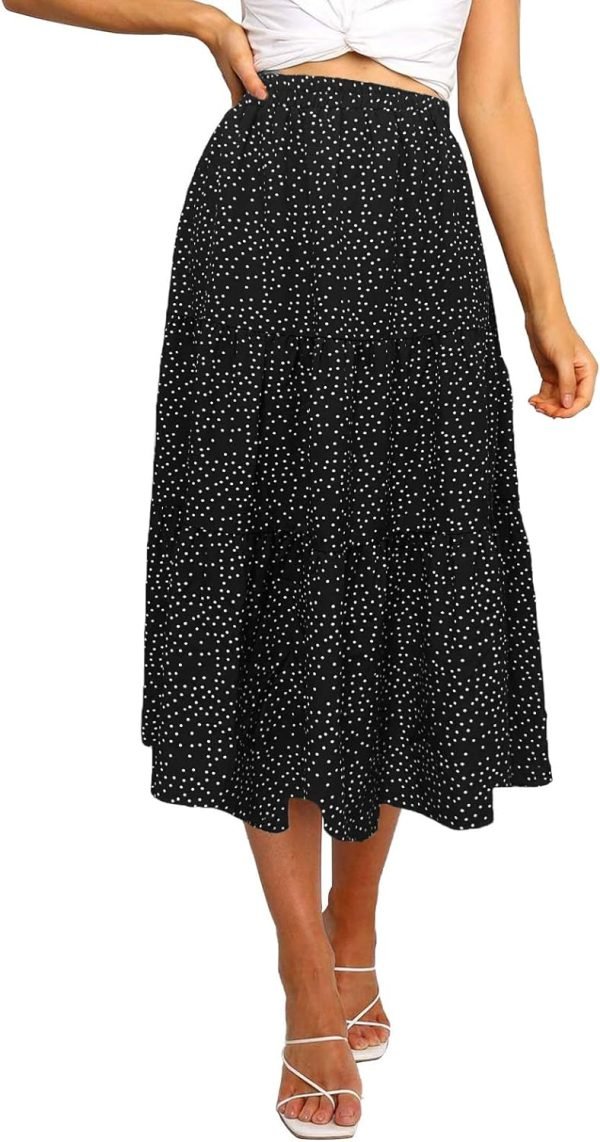 Saonta  Women's Boho Leopard Print Skirt Pleated A-Line Swing Midi Skirts