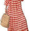 Saonta  Womens Loose Fit Casual Summer V Neck Half Sleeve Bohemian Geometric Pattern Maxi Long Dresses