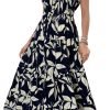 Saonta  Women's 2024 Summer Short Sleeves Boho Floral Print Tiered Casual Flowy Long Maxi Dress