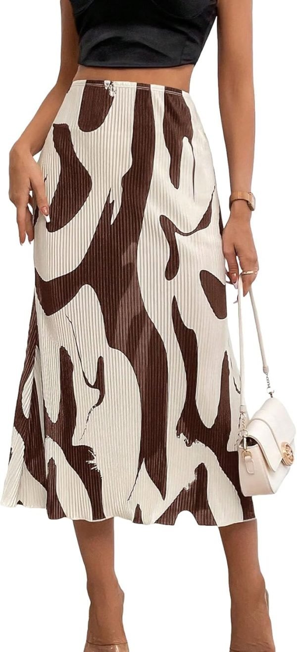 Saonta  Women's High Waist Graphic Print A Line Pleated Long Skirt
