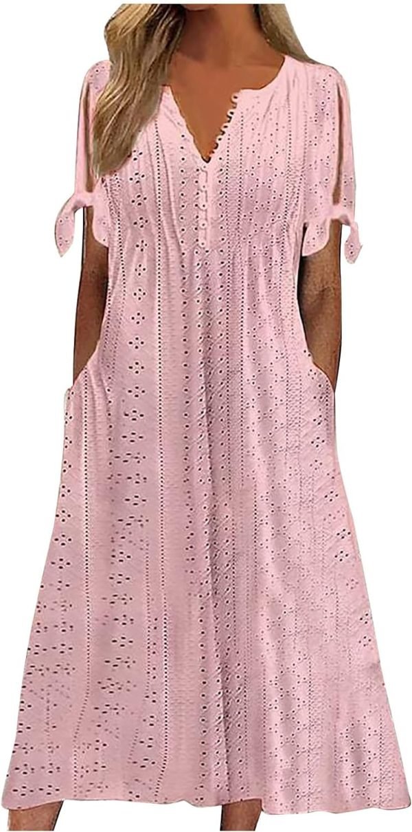Womens Bohemian Maxi Long Dress Trendy Boho Dresses V Neck Beach Vacation Dress Casual Beachy Outfits with Pockets