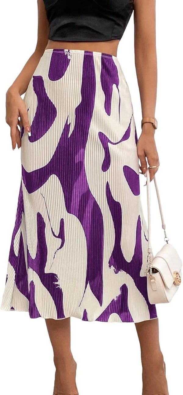 Saonta  Women's High Waist Graphic Print A Line Pleated Long Skirt