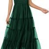 Saonta  Womens 2024 Summer Casual Sleeveless Smocked Ruffle Tulle Flowy Beach Sundress