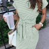 Saonta  Women's Summer Striped Short Sleeve T Shirt Dress Casual Tie Waist with Pockets
