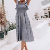 Saonta  Women's Striped Linen Midi Dress Elegant Square Neck Ruffle Cap Sleeves Maternity Dress 2024 Summer Beach Dress