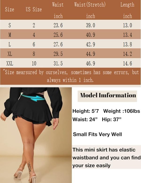 Saonta  Mini Skirt for Women Sexy Solid Ruffle Trim Lingerie Skirt Short High Waist Two Layer Hem Skirt