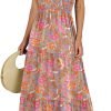 Saonta  Women's 2024 Summer Casual Maxi Dress Flutter Sleeve Scoop Neck Smocked Tiered A Line Flowy Beach Long Sun Dresses