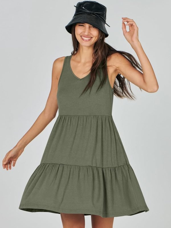 Saonta  Womens Summer Casual Tank Dress Sleeveless V Neck T Shirt Sundress Flowy Tiered Swing Mini Beach Vacation Dresses