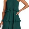 Saonta Women's 2024 Summer Sleeveless Mini Dress Boho One Shoulder Ruffle Tiered Layered Chiffon Flowy A Line Dresses