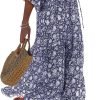 Saonta  Womens Loose Fit Casual Summer V Neck Half Sleeve Bohemian Geometric Pattern Maxi Long Dresses