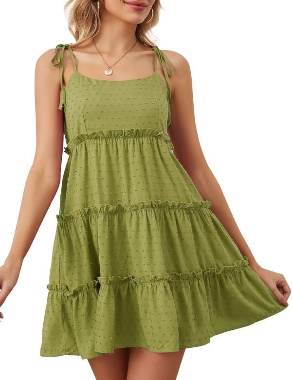 Women's Summer Mini Dress Sleeveless Boho Spaghetti Strap Dresses Casual Flowy A Line Cami Dress S-XXL