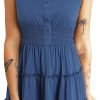 Saonta  Womens Summer Dresses 2024 Sleeveless Button Down Smocked Elastic Waist Ruffle Tiered Casual Swing Mini Dress