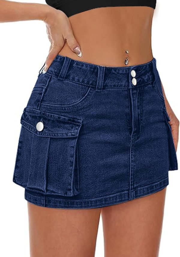 Low Waist Saonta  Skirt Women Button Mini Saonta  Denim Skirt with Pocket Mini Skirt