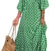 Saonta  Womens Loose Fit Casual Summer V Neck Half Sleeve Bohemian Geometric Pattern Maxi Long Dresses