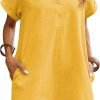 Saonta  Womens Cotton Shirt Dress Summer Casual Short Sleeve Button Down Beach Cover Up Shirts with Pockets