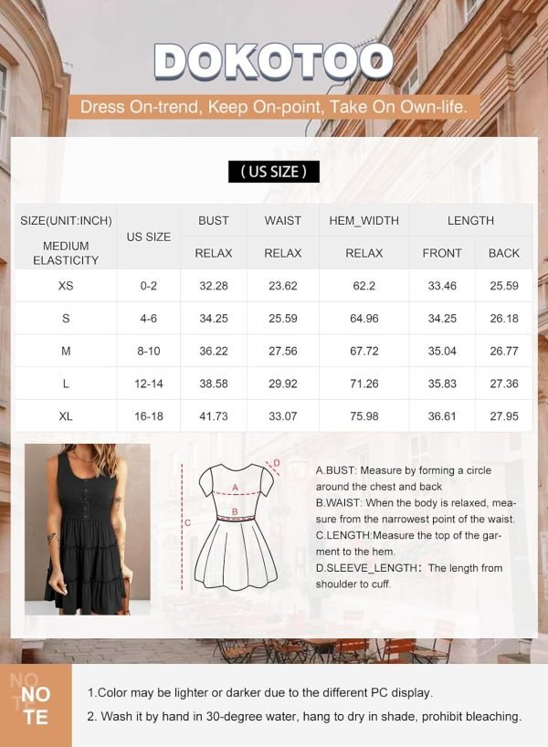 Saonta  Womens Summer Dresses 2024 Sleeveless Button Down Smocked Elastic Waist Ruffle Tiered Casual Swing Mini Dress