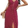 Saonta  Women's 2024 Summer Casual Boho Sundress Polka Dot Spaghetti Strap V Neck Flowy Midi Dresses