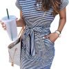 Saonta  Women's Summer Striped Short Sleeve T Shirt Dress Casual Tie Waist with Pockets