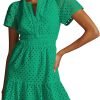 Saonta  Womens 2024 Summer Short Dress V Neck Short Sleeve A Line Hollow Out Lace Ruffle Cute Casual Beach Party Dresses