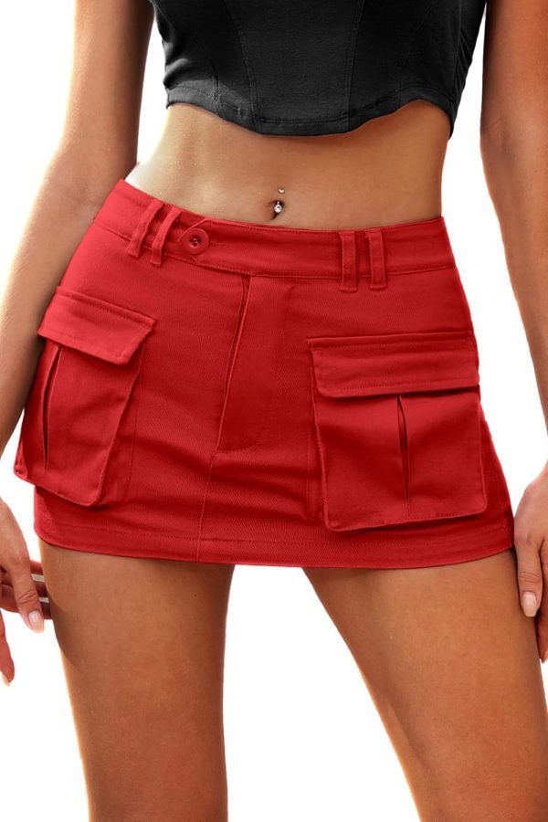 Saonta  Women's Low Waist Mini Saonta  Skirt Y2K, High-Stretch Bodycon Button Denim Skirt with Pockets