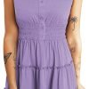 Saonta  Womens Summer Dresses 2024 Sleeveless Button Down Smocked Elastic Waist Ruffle Tiered Casual Swing Mini Dress