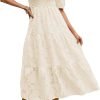 Saonta  Women's 2024 Summer Puff Sleeve Smocked Floral Dress Crewneck Lace Flowy Tiered Midi Dresses