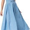 Saonta  Women's Maxi Dress Sleeveless Denim Long Summer A-line Casual Blue Cotton Boho Flowy Sundresses for Women