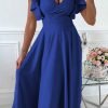 Saonta Womens 2024 Summer Midi Dress Ruffle Cap Sleeve V Neck Swing A Line Cocktail Party Dresses