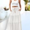 Saonta  Women's 2024 Summer Boho Elastic High Waist Maxi Skirt A-Line Flowy Ruffle Tiered Long Beach Skirts with Pockets