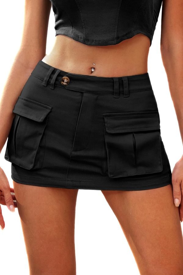 Saonta  Women's Low Waist Mini Saonta  Skirt Y2K, High-Stretch Bodycon Button Denim Skirt with Pockets